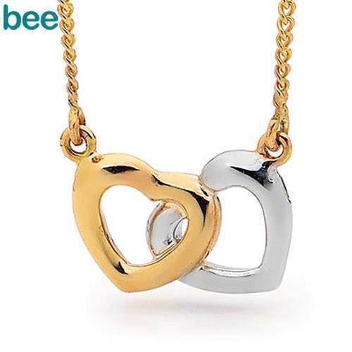 Image of 9 kt guld Two Hearts collier blank fra Bee Jewelry